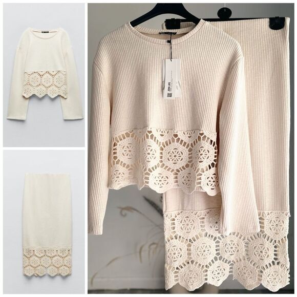 Zara Dresses & Skirts - Zara Crochet Knit Co-Ord Set Skirt Top New